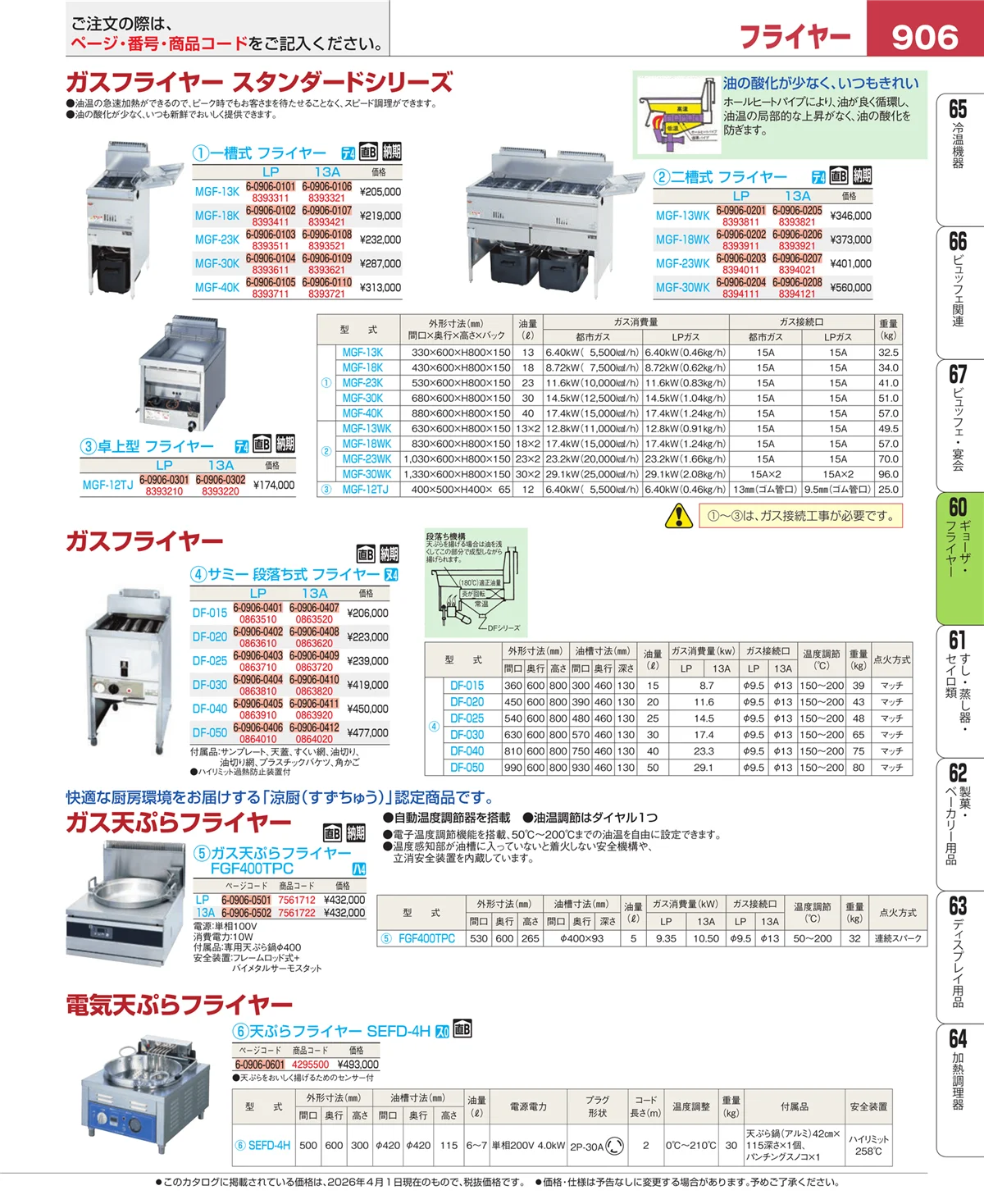 EBM業務用厨房用品カタログvol.26・ページ番号906・ギョーザ・フライヤー