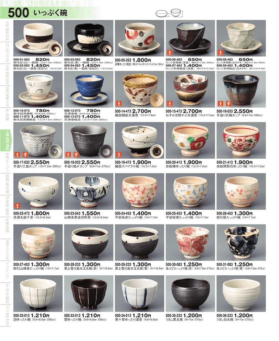 いっぷく碗・蓋付千茶 ページ500