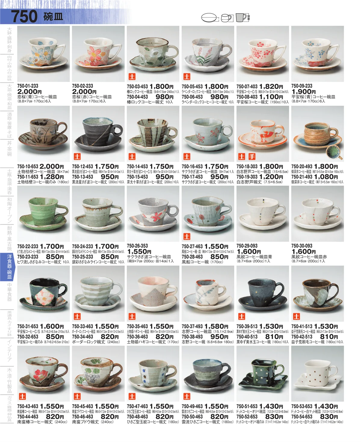 器望・ページ番号750・コーヒー・紅茶碗皿