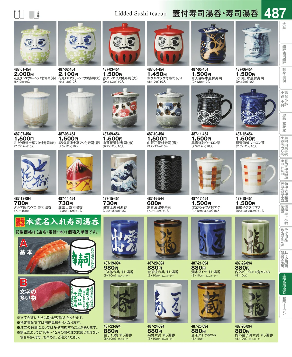 器望vol.4・ページ番号487・蓋付寿司湯呑・長湯呑・組湯呑