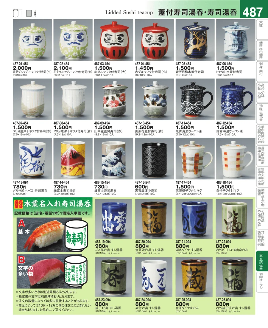 蓋付寿司湯呑・長湯呑・組湯呑 ページ487