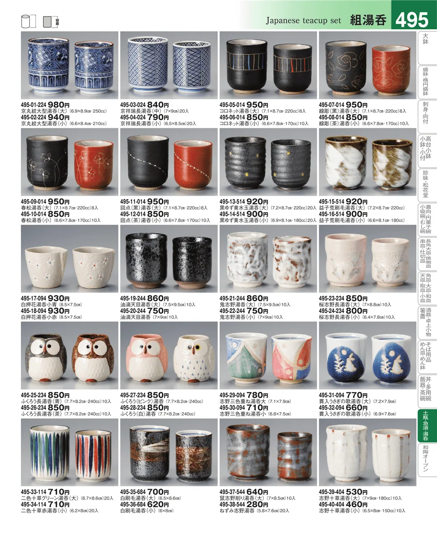 蓋付寿司湯呑・長湯呑・組湯呑 ページ495