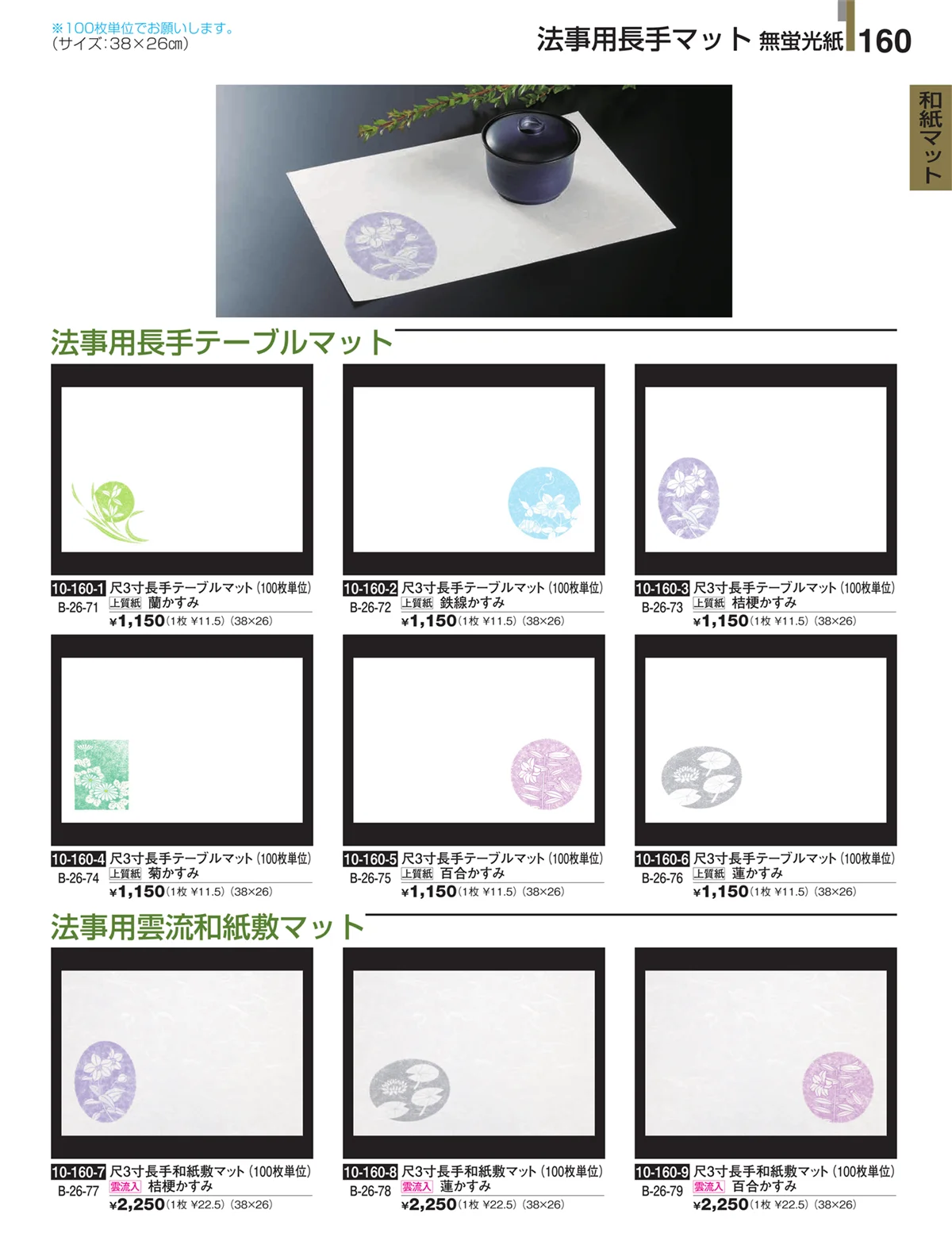 割烹漆器・ページ番号160・和紙マット