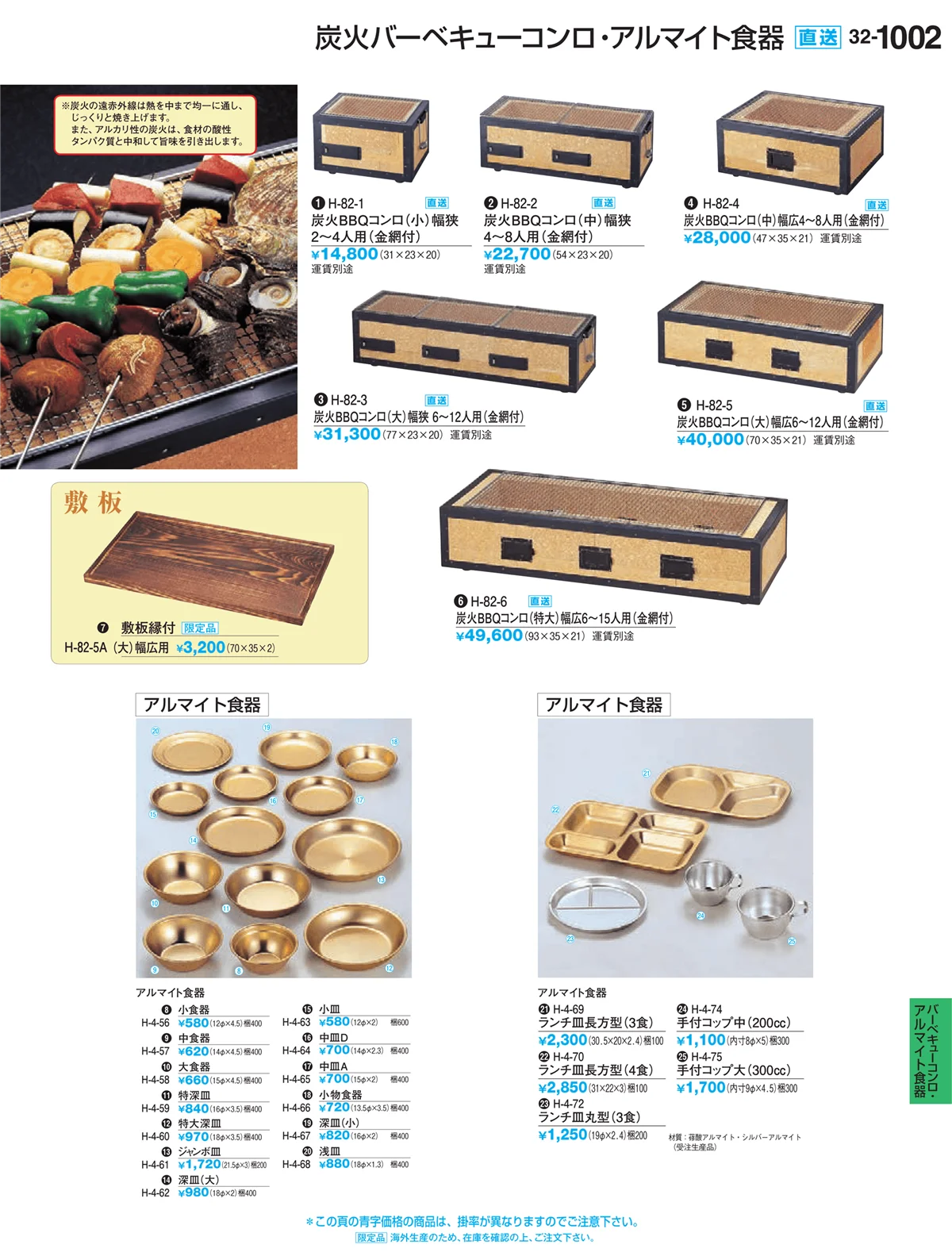 割烹漆器vol.32・ページ番号1002・バーベキューコンロ・アルマイト食器