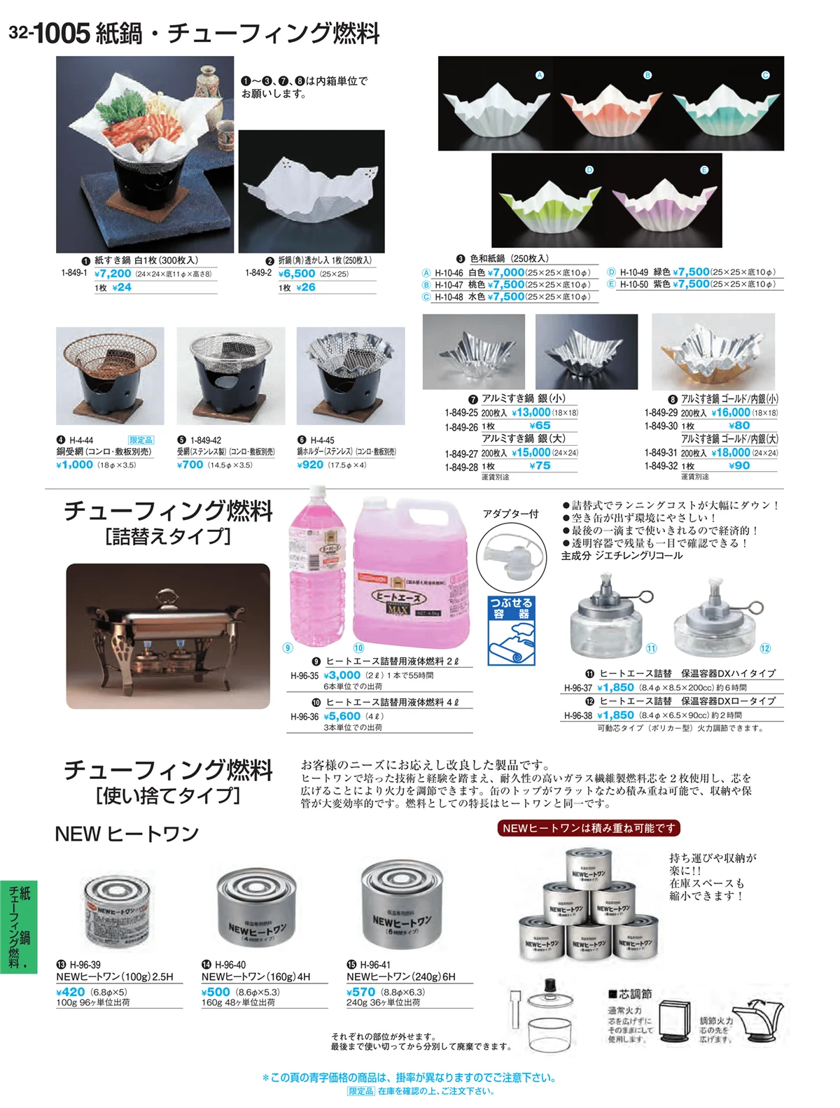 割烹漆器vol.32・ページ番号1005・紙鍋・チェーフィング燃料