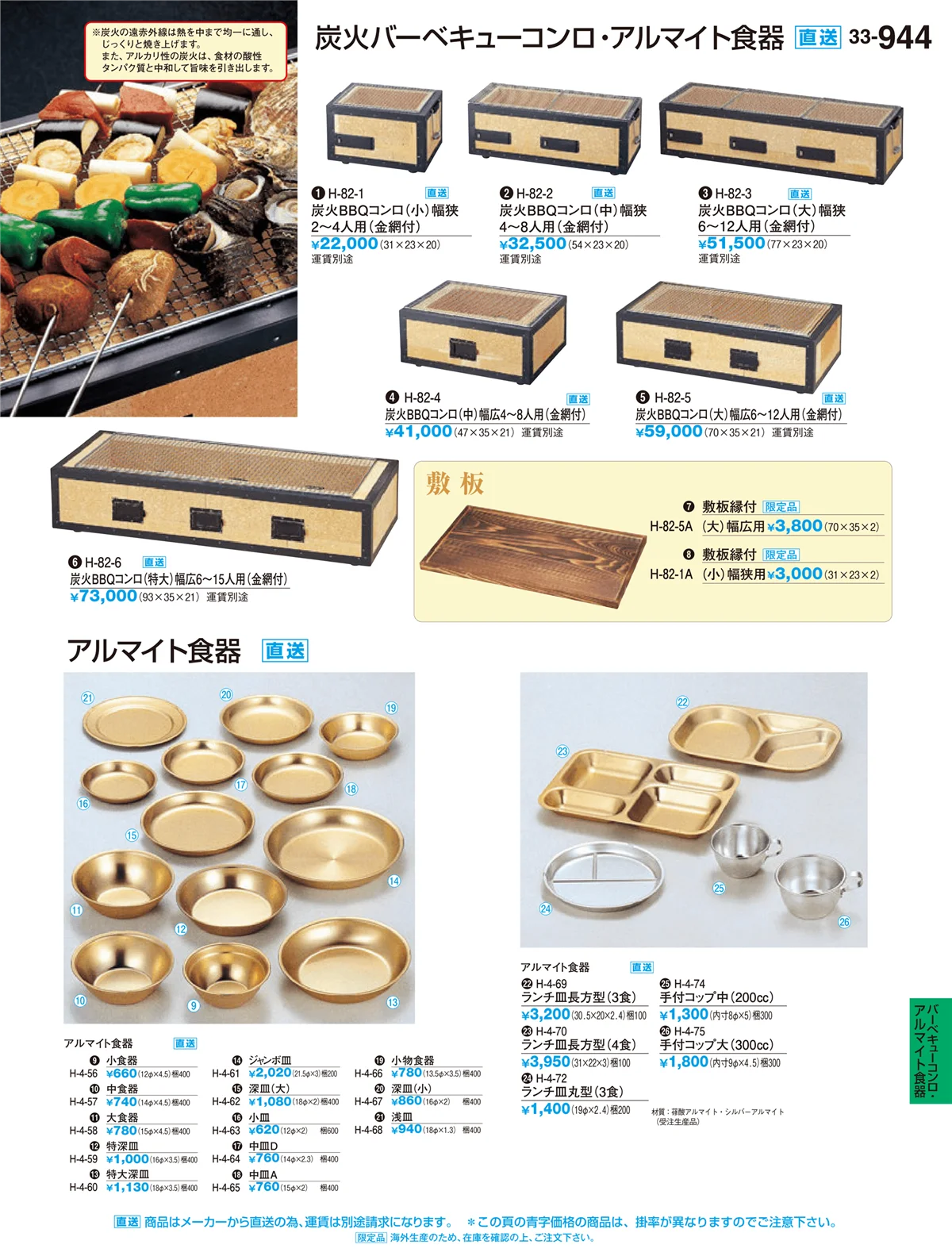 割烹漆器vol.33・ページ番号944・バーベキューコンロ・アルマイト食器