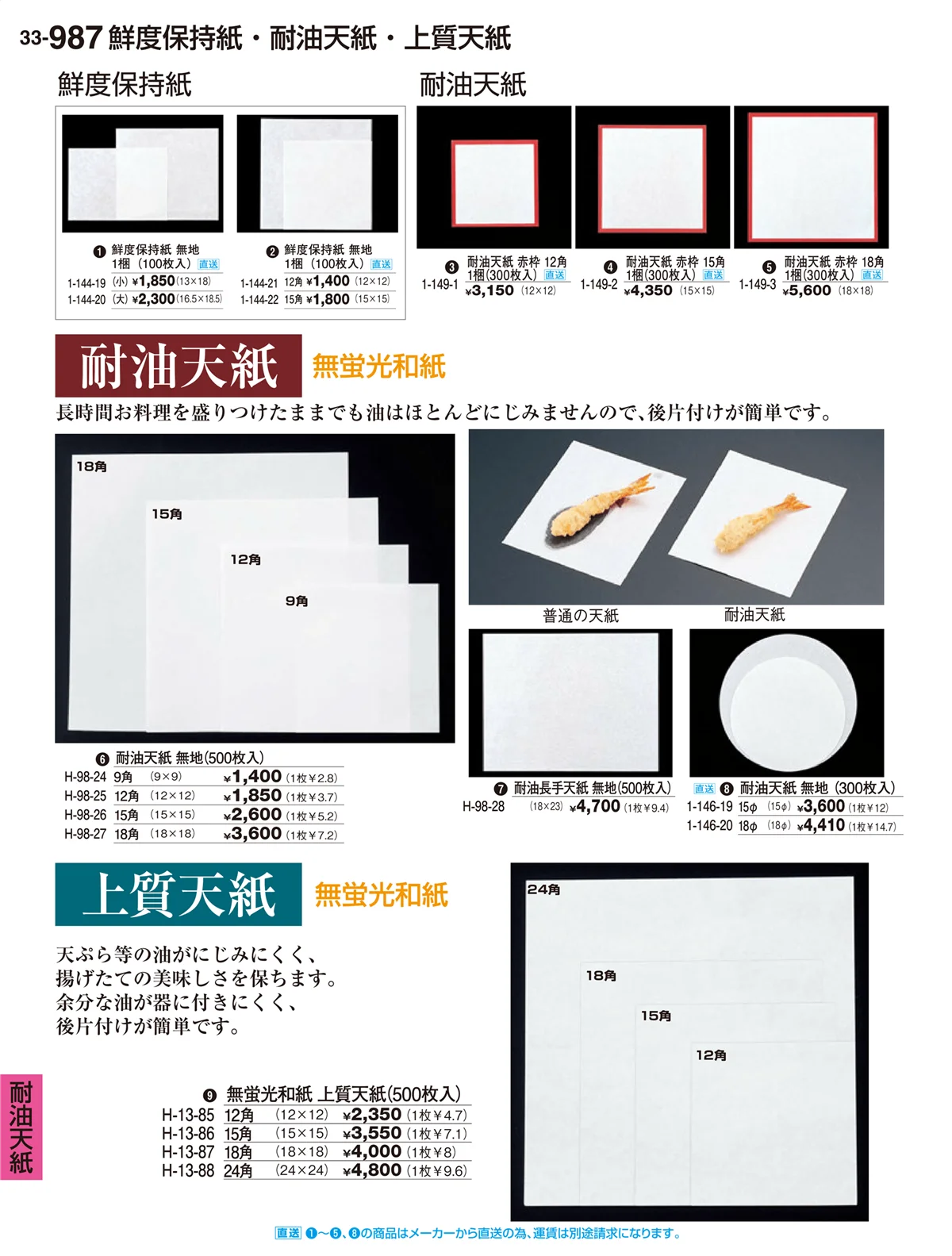 割烹漆器vol.33・ページ番号987・耐油天紙