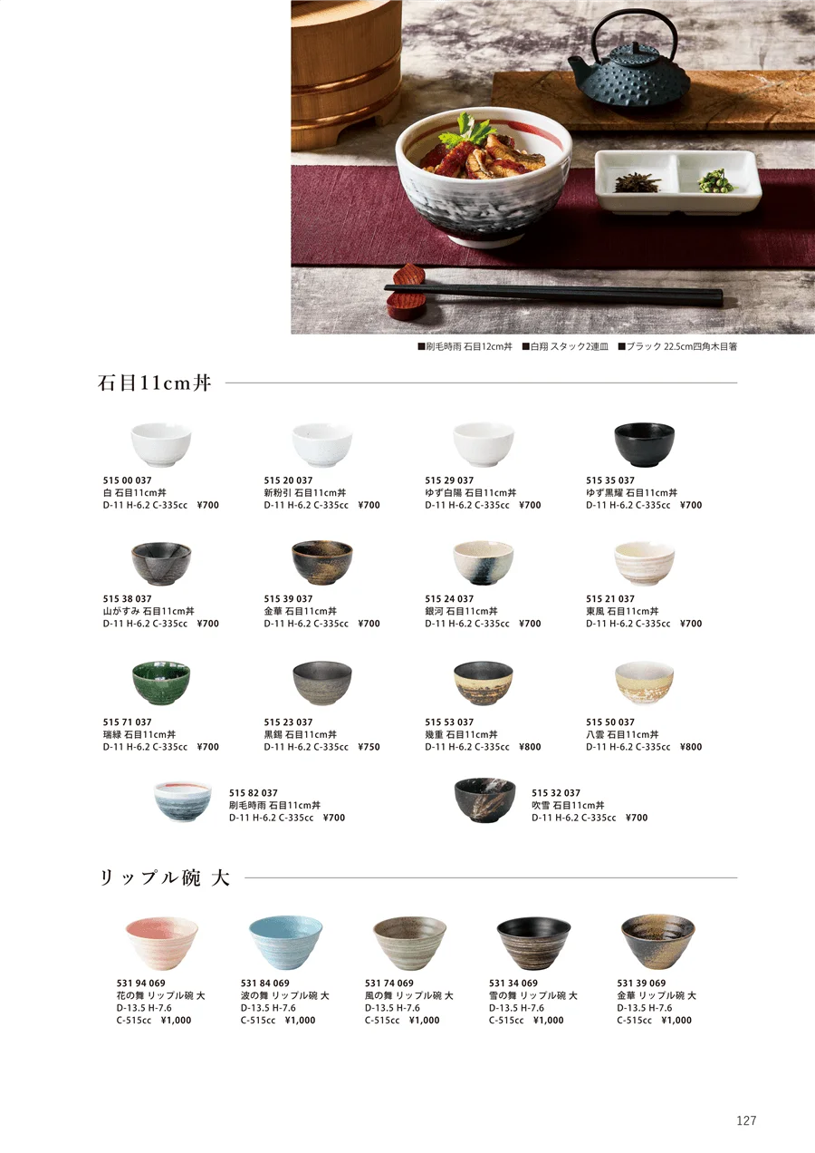石目11cm丼/リップル碗 大 ページ127