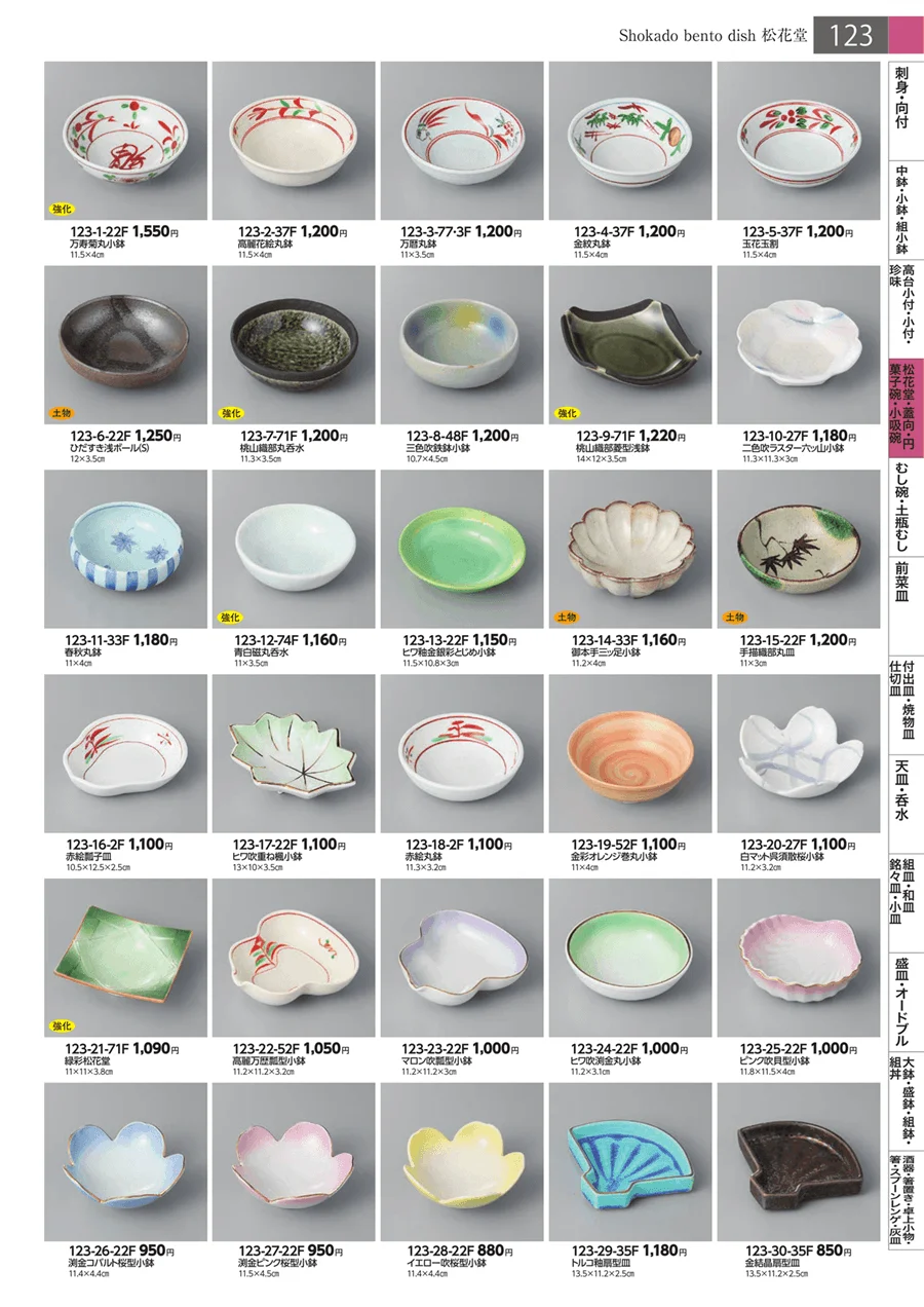 松花堂・蓋向・円菓子碗・小吸碗 ページ123