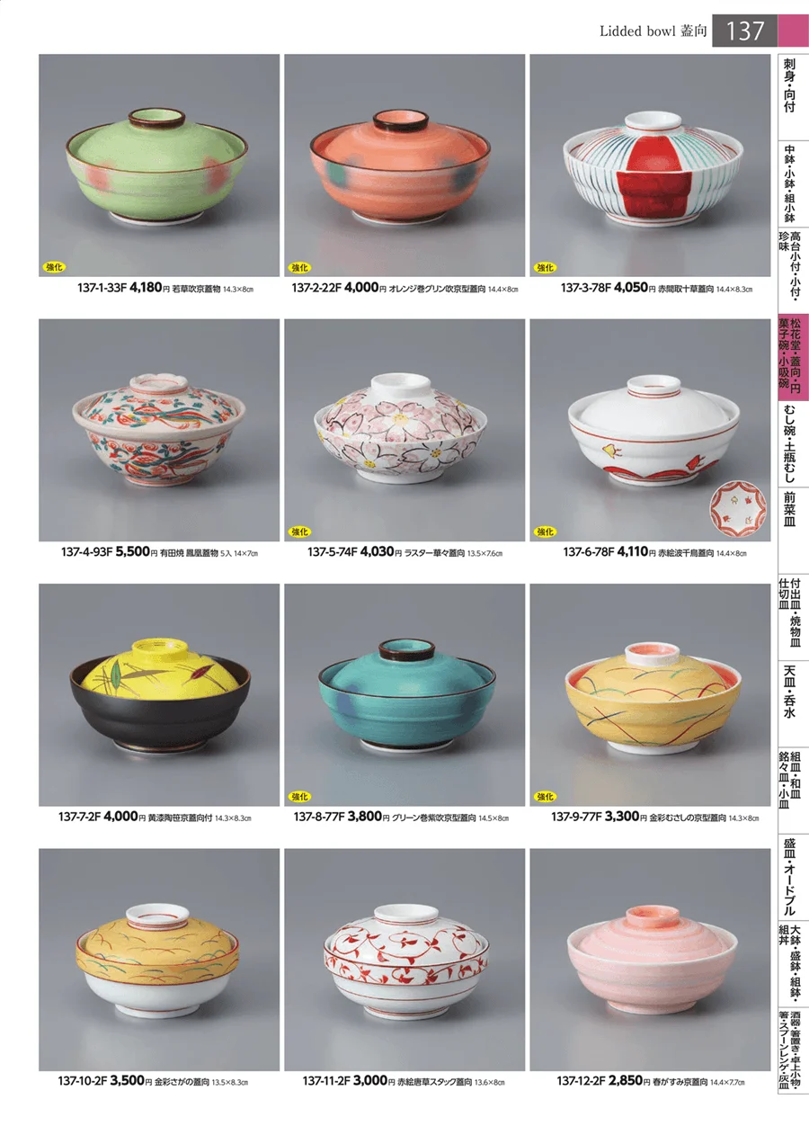 松花堂・蓋向・円菓子碗・小吸碗 ページ137
