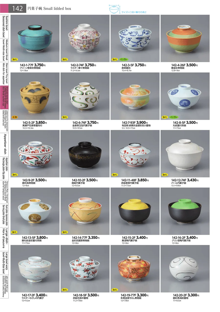 松花堂・蓋向・円菓子碗・小吸碗 ページ142