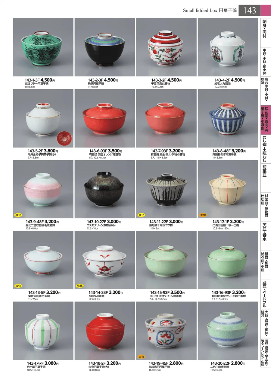 松花堂・蓋向・円菓子碗・小吸碗 ページ143