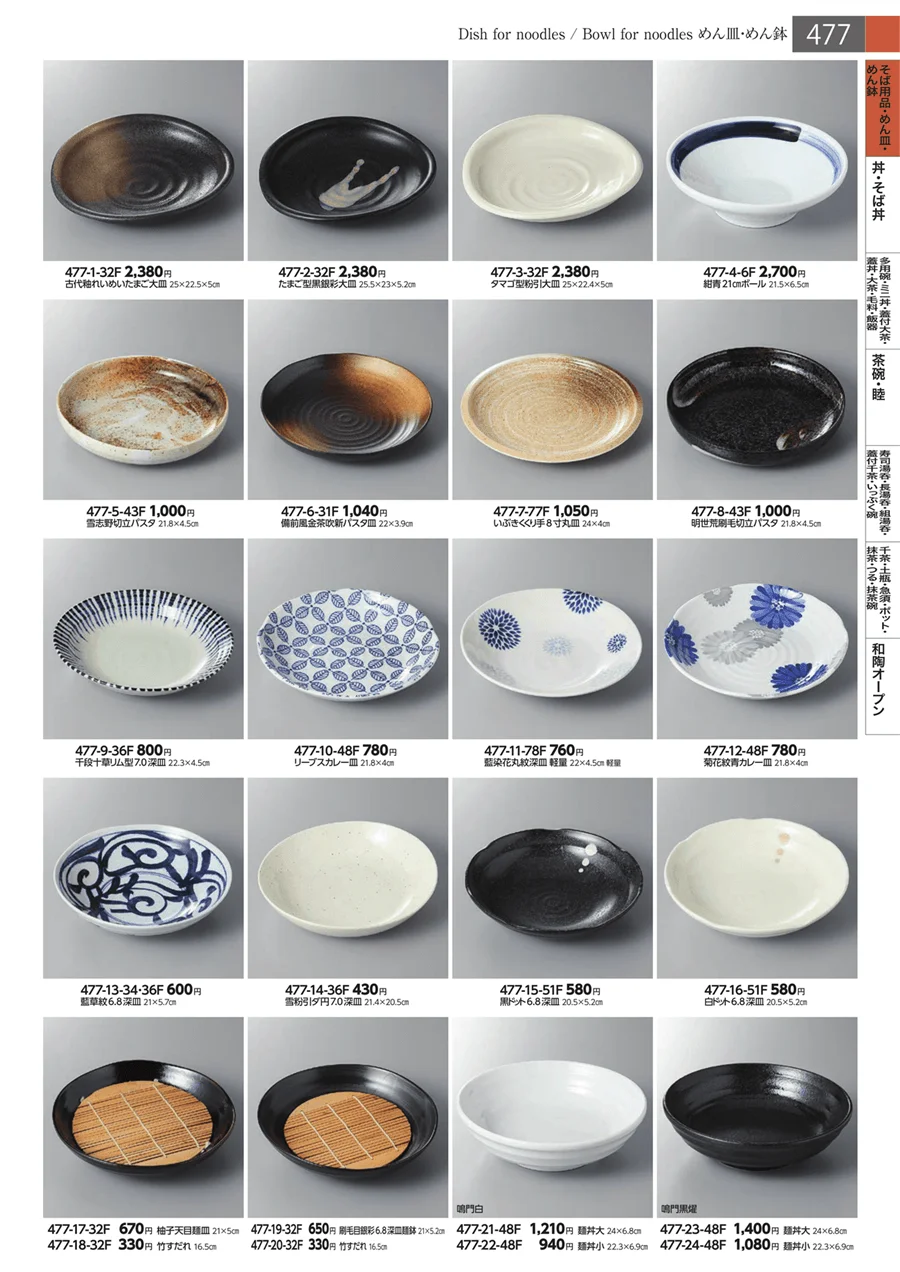 そば用品・めん皿・めん鉢 ページ477