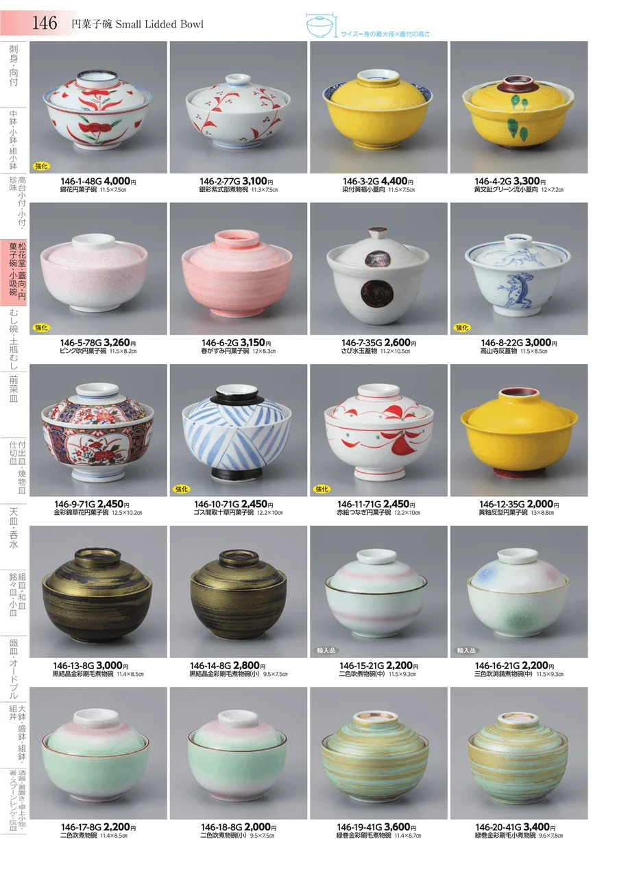 松花堂・蓋向・円菓子碗・小吸碗 ページ146