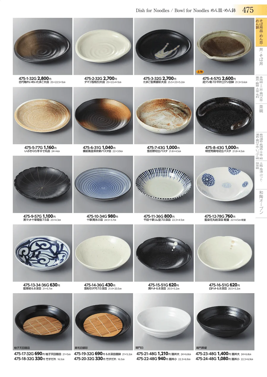 そば用品・めん皿・めん鉢 ページ475
