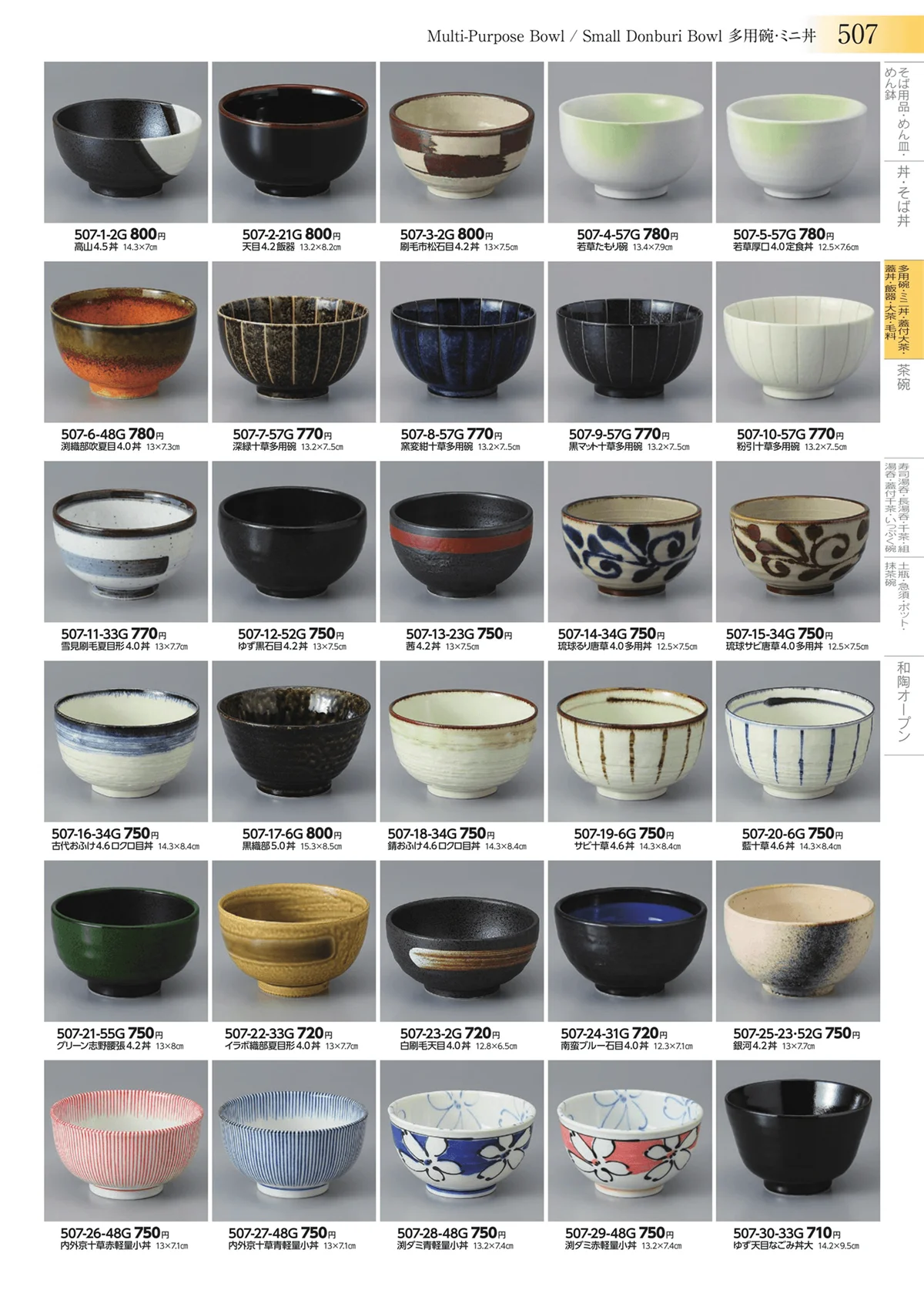 みやび街道vol.3・ページ番号507・多用碗・ミニ丼・蓋付大茶・蓋丼・飯器・大茶・毛料