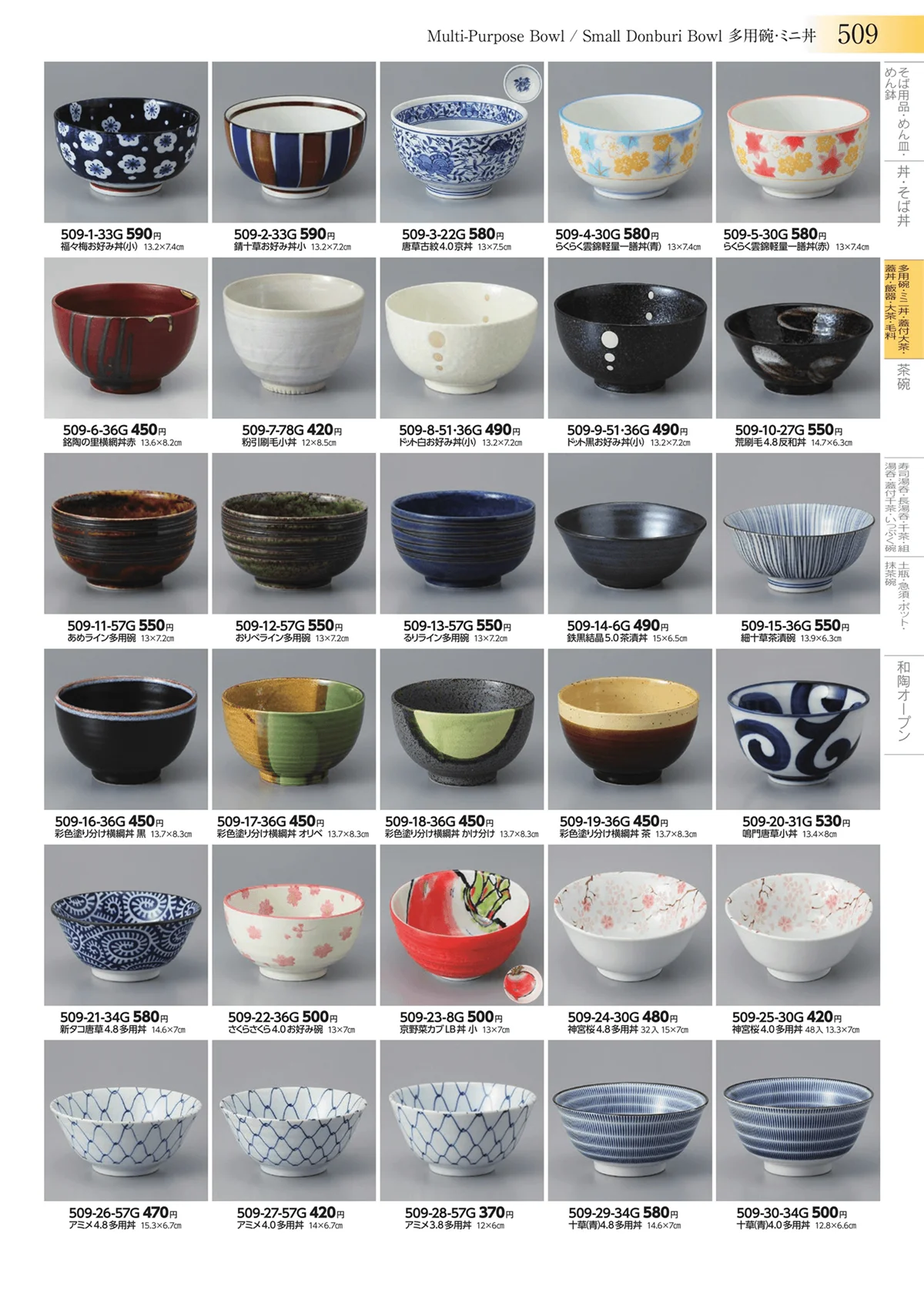 みやび街道vol.3・ページ番号509・多用碗・ミニ丼・蓋付大茶・蓋丼・飯器・大茶・毛料