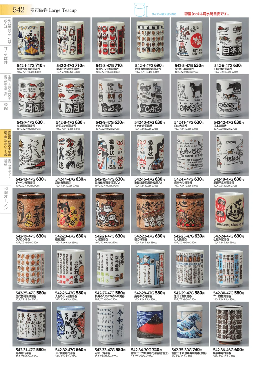 寿司湯呑・長湯呑・千茶・組湯呑・蓋付千茶・いっぷく碗 ページ542