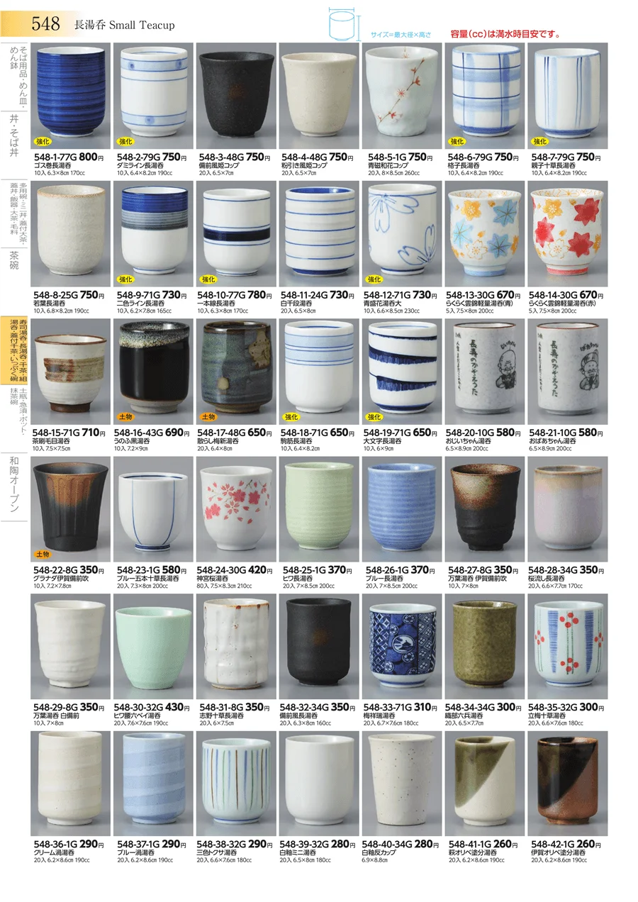 寿司湯呑・長湯呑・千茶・組湯呑・蓋付千茶・いっぷく碗 ページ548