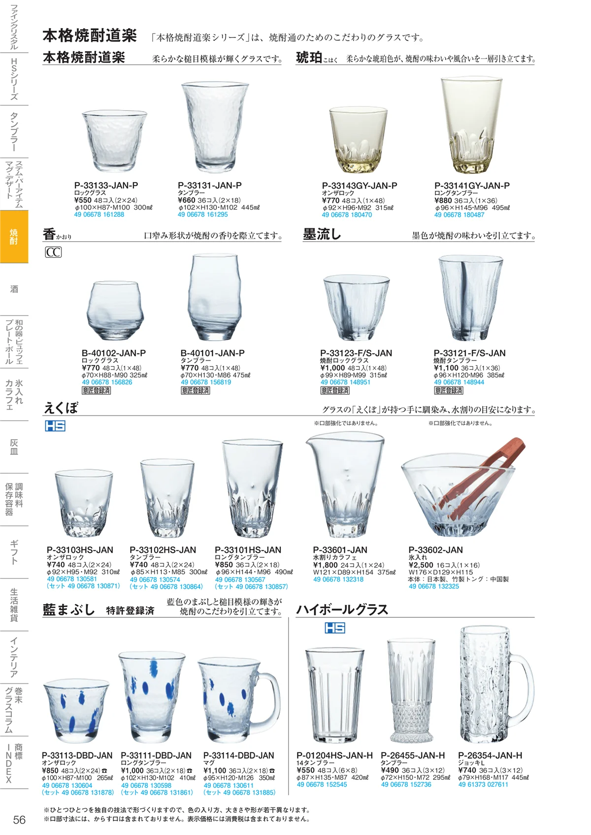 東洋佐々木ガラス2020・ページ番号56・焼酎・お茶