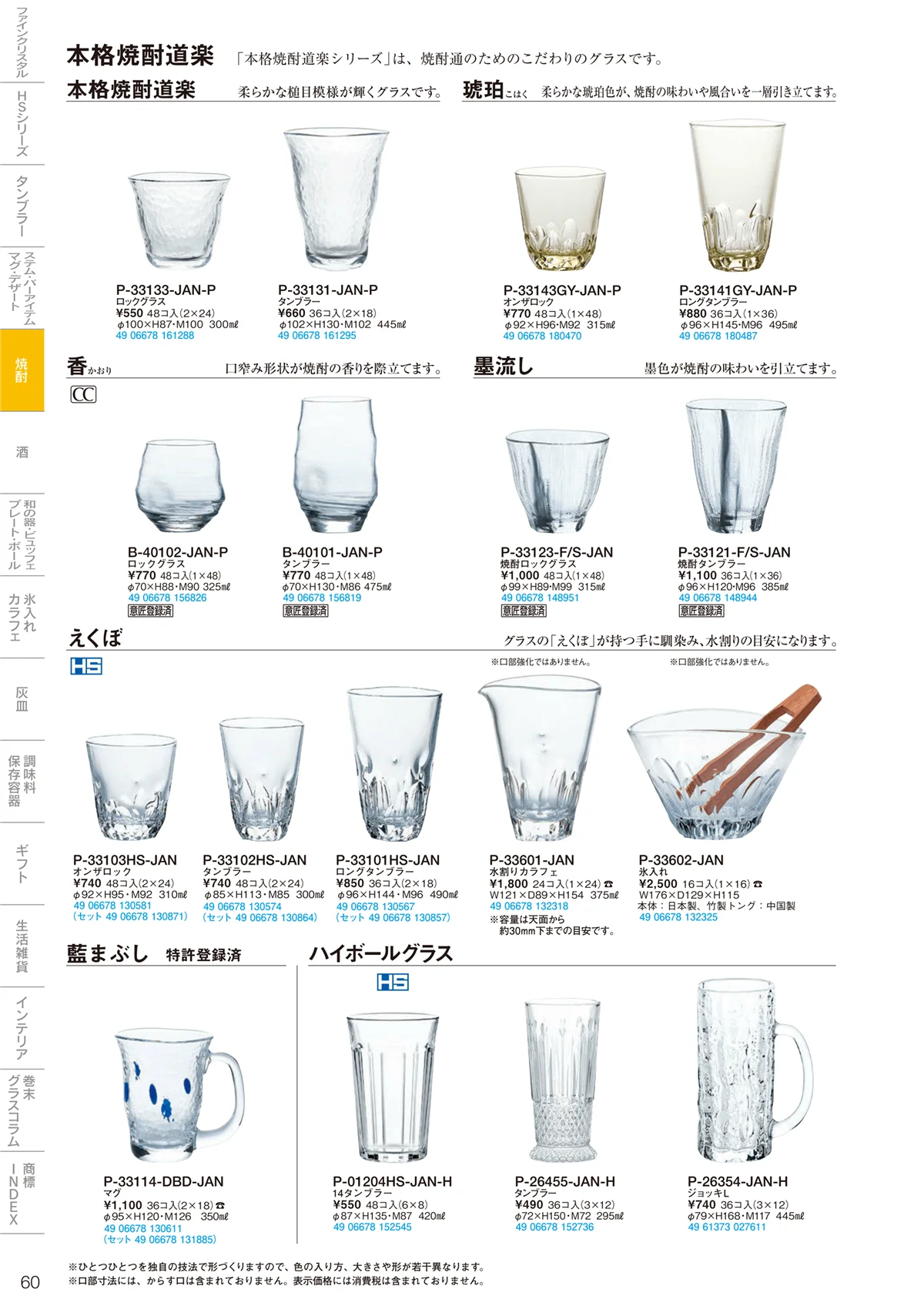 東洋佐々木ガラス2021・ページ番号60・焼酎・お茶