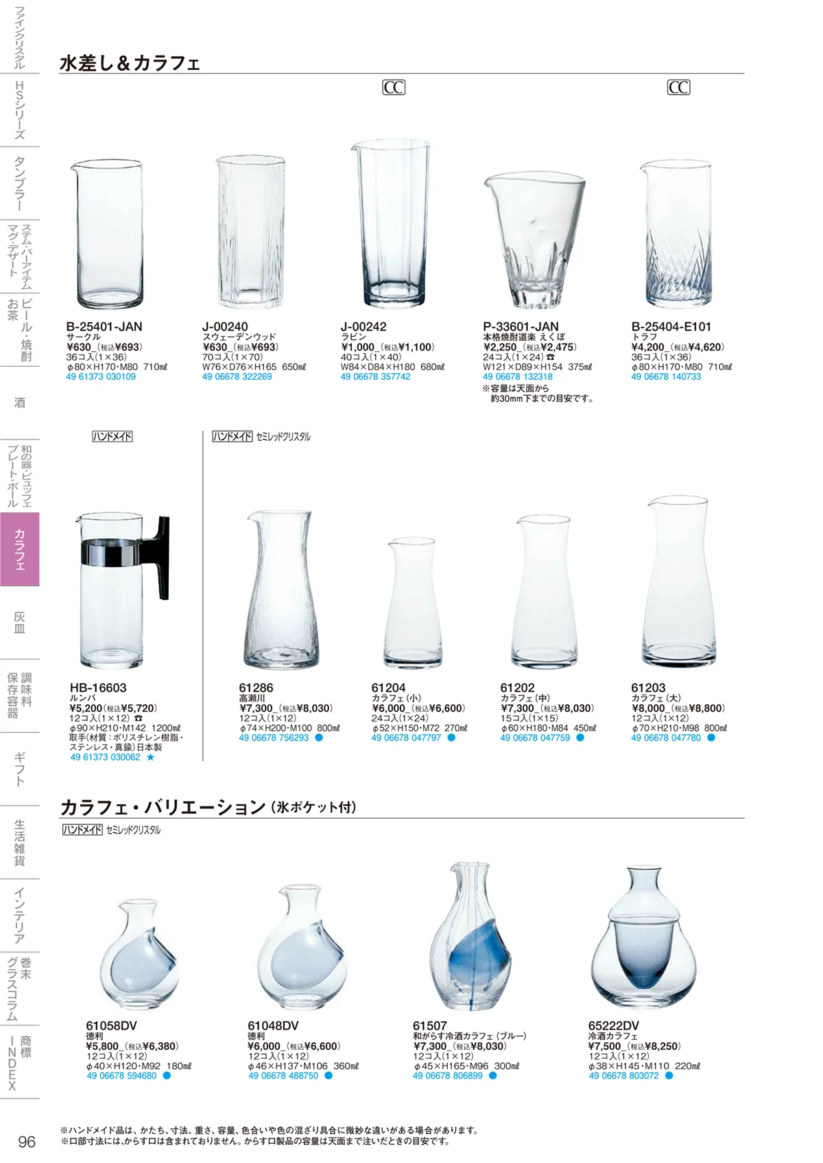 東洋佐々木ガラス2024・ページ番号96・氷入れ・カラフェ