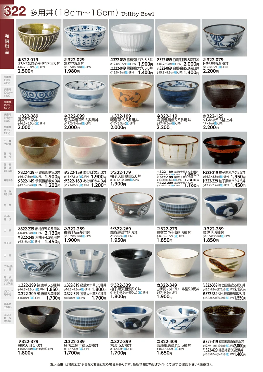 多用丼(18cm～16cm) ページ322