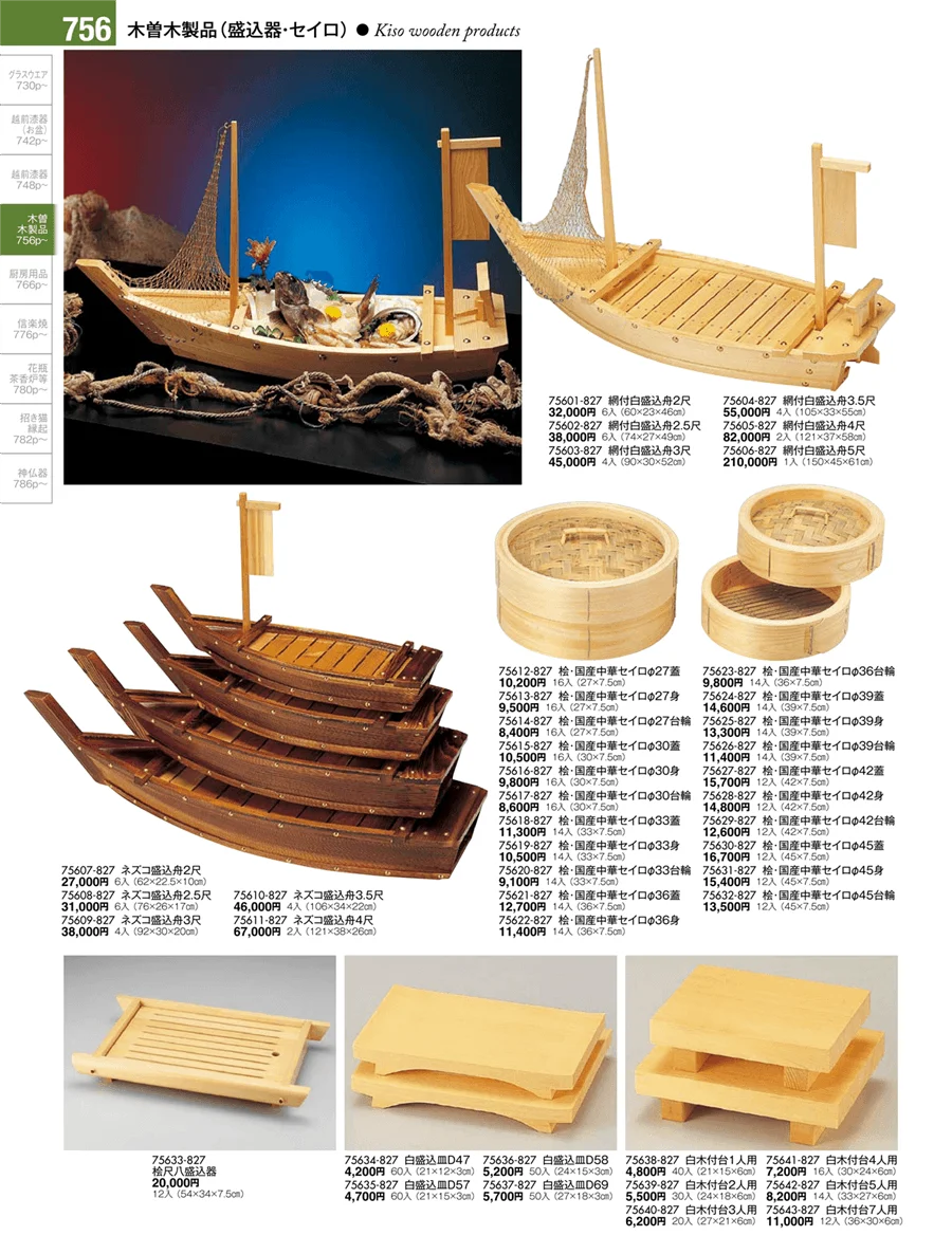 木曽木製品・PBT樹脂箸・ スノコ・木台トレイ・コースター・籐かご・ナプキン ページ756