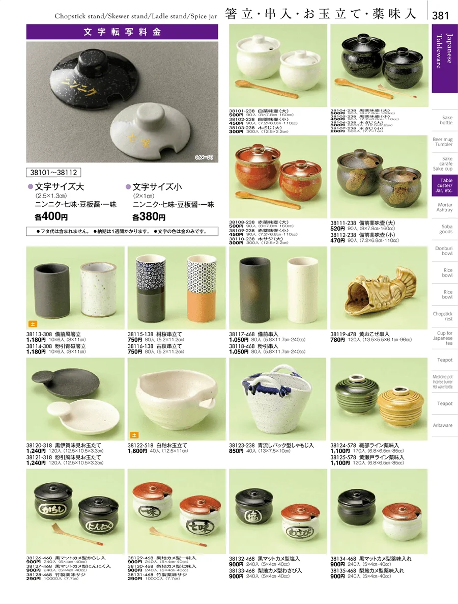 卓上小物・蓋物・カメ・薬味入・すり鉢・灰皿 ページ381