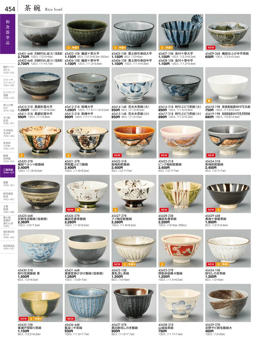 大茶・茶漬・ライス丼・飯器・ゆったり碗・抹茶碗・茶碗・箸置 ページ454