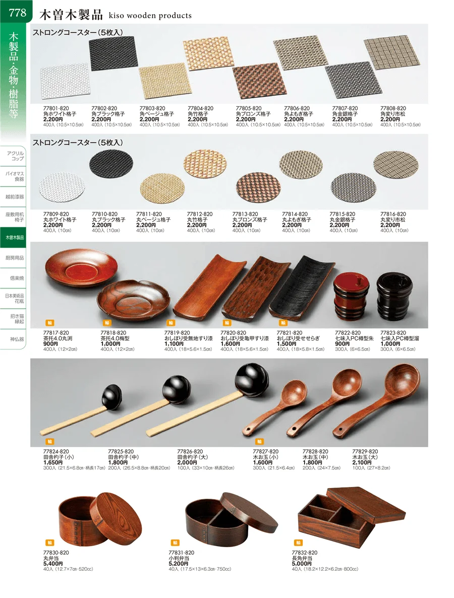 木曽木製品・PBT樹脂箸・スノコ・木台トレイ ページ778