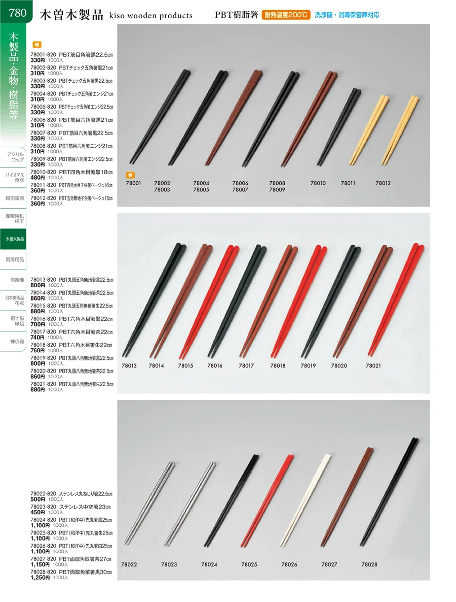 木曽木製品・PBT樹脂箸・スノコ・木台トレイ ページ780