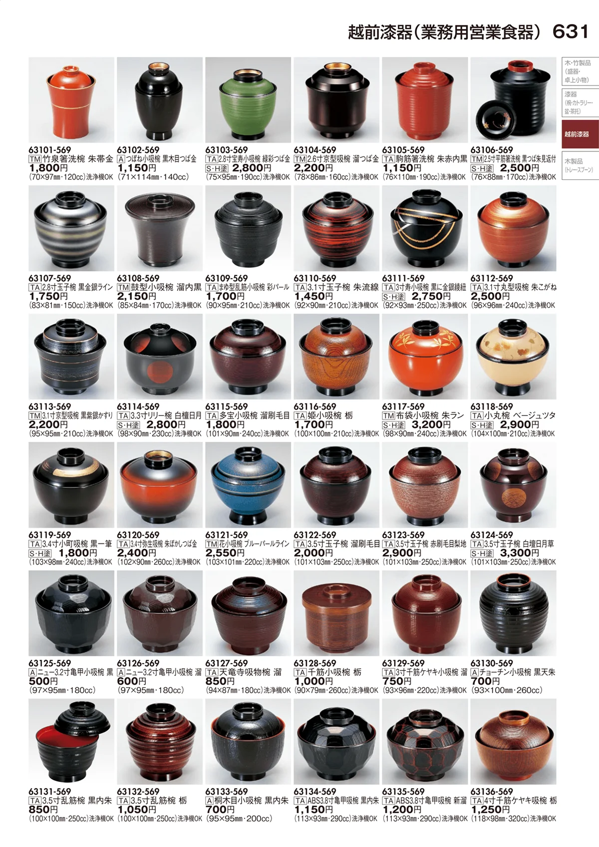 陶里vol.29・ページ番号631・越前漆器（業務用営業食器）