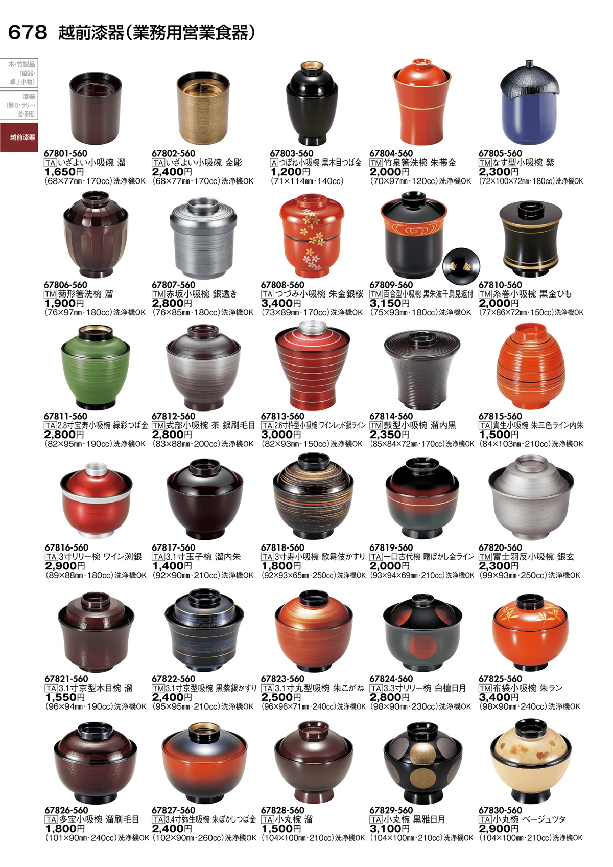 陶里vol.30・ページ番号678・越前漆器（業務用営業食器）