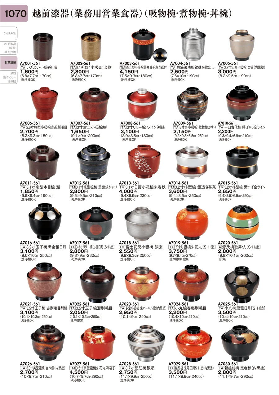 越前漆器（業務用営業食器）（吸物椀・煮物椀・丼椀） ページ1070