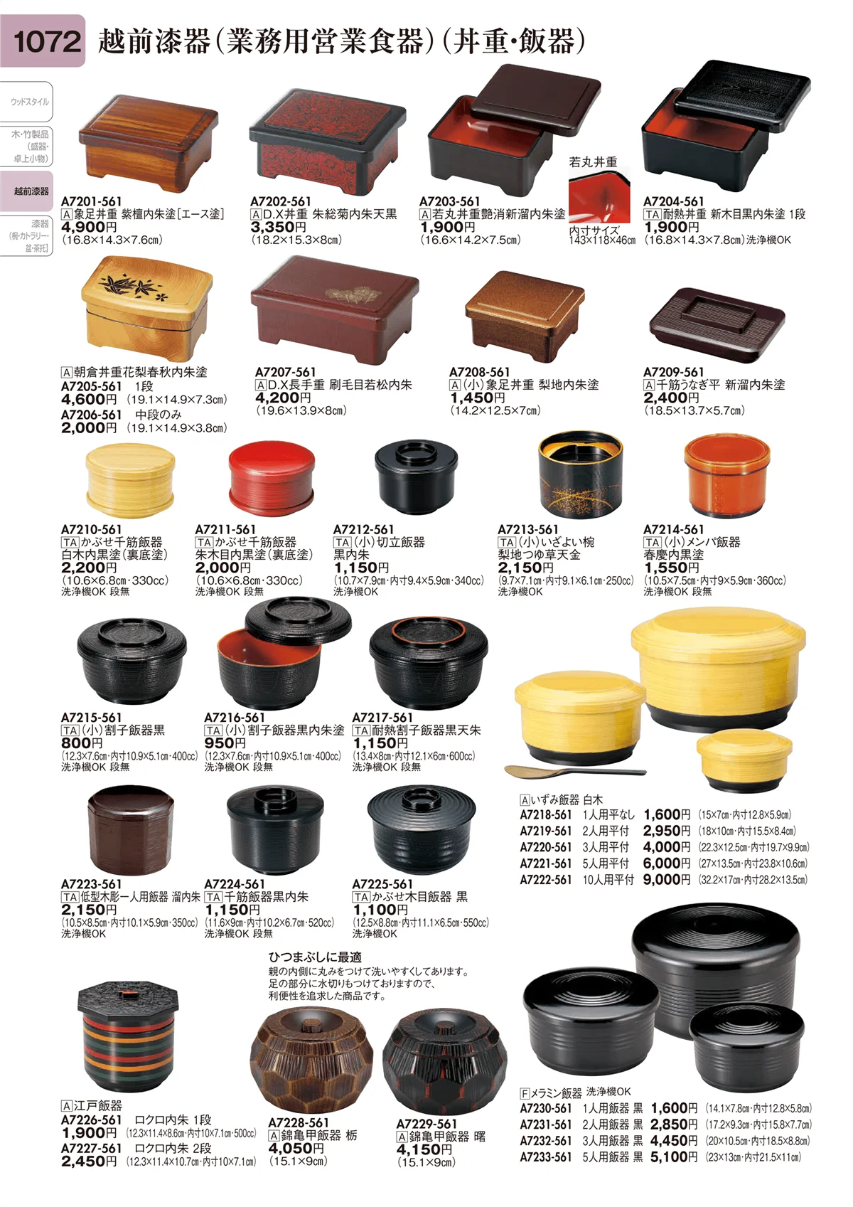 陶里vol.31・ページ番号1072・越前漆器（業務用営業食器）（丼重・飯器）