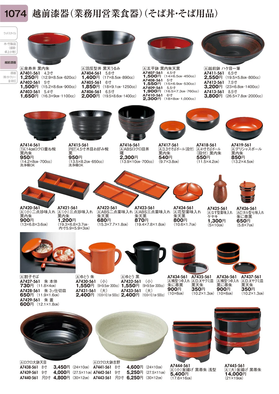 越前漆器（業務用営業食器）（そば丼・そば用品） ページ1074