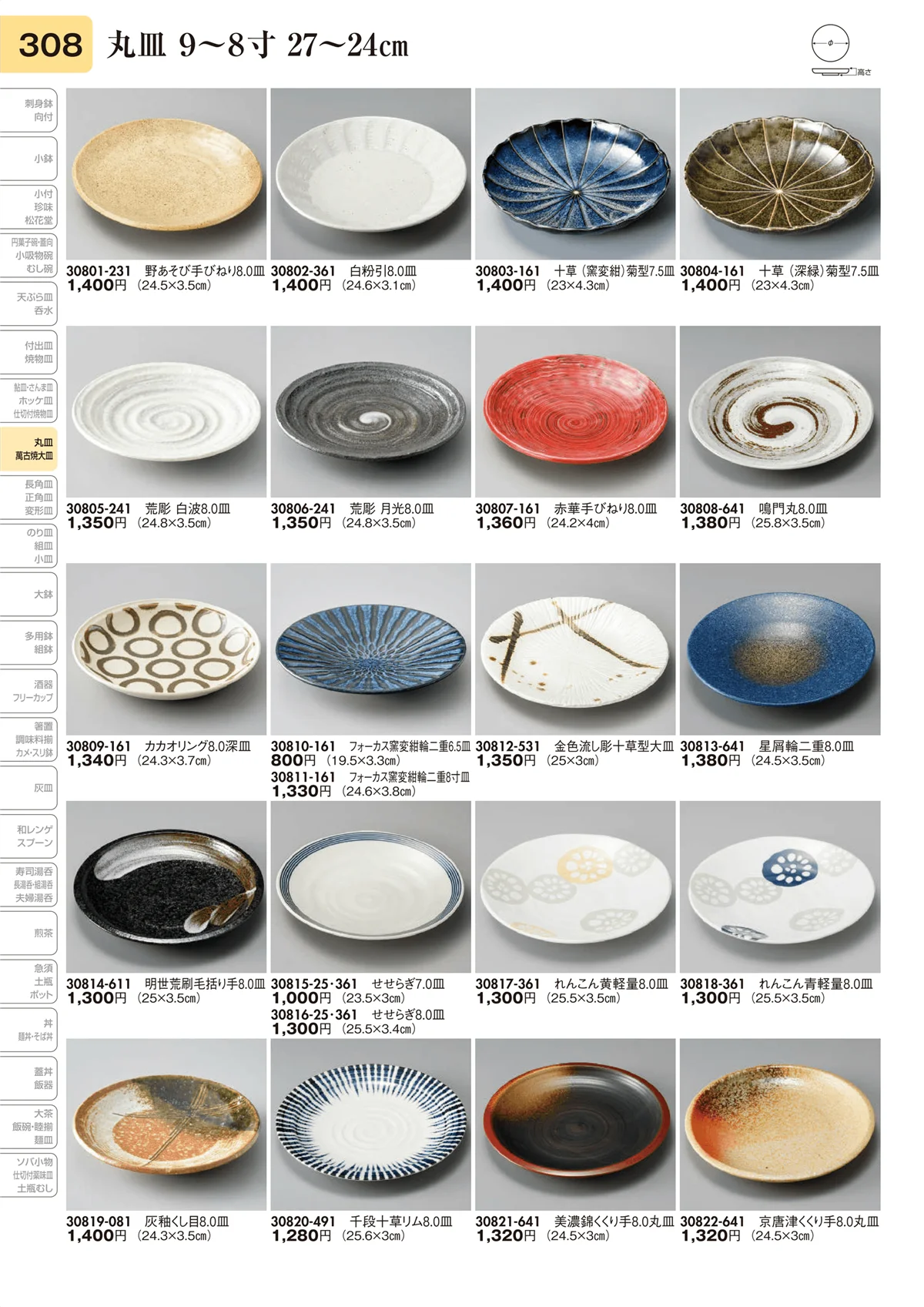 陶里vol.31・ページ番号308・丸皿 9～8寸 27～24㎝