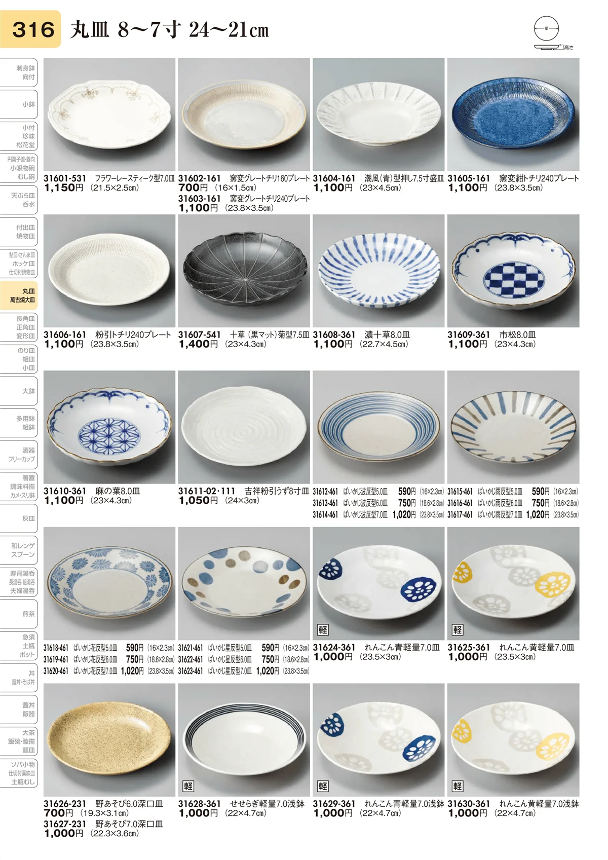 陶里vol.31・ページ番号316・丸皿 8～7寸 24～21㎝