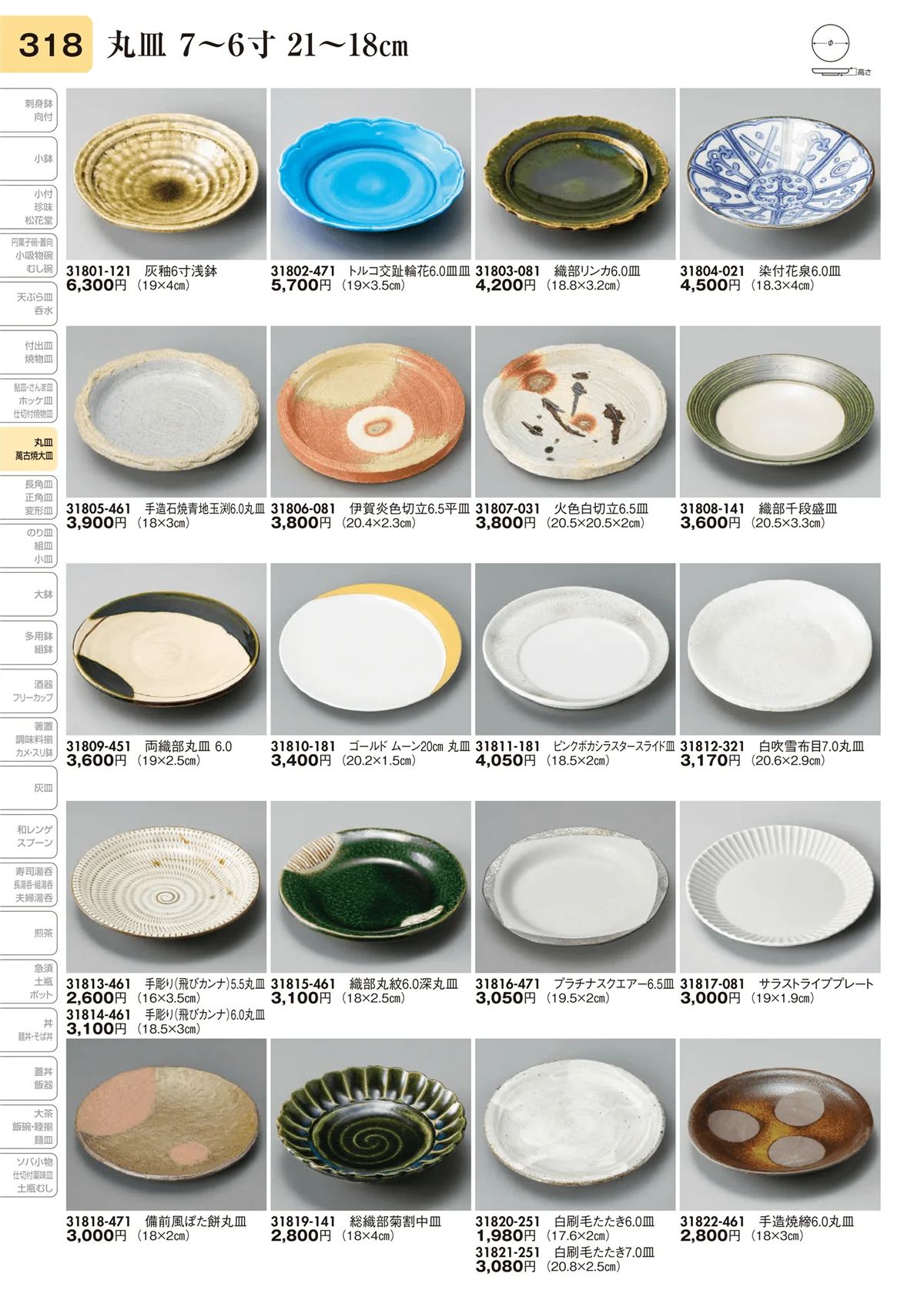陶里vol.31・ページ番号318・丸皿 7～6寸 21～18㎝