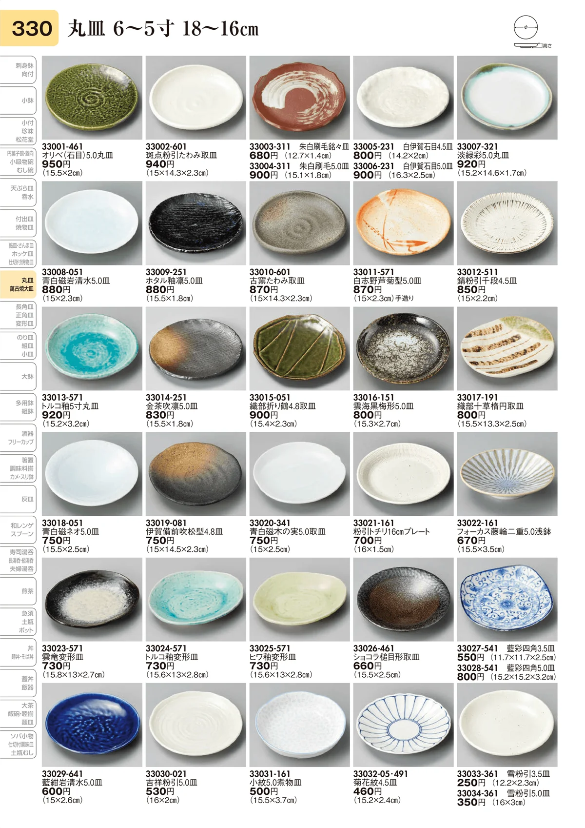 陶里vol.31・ページ番号330・丸皿 6～5寸 18～16㎝