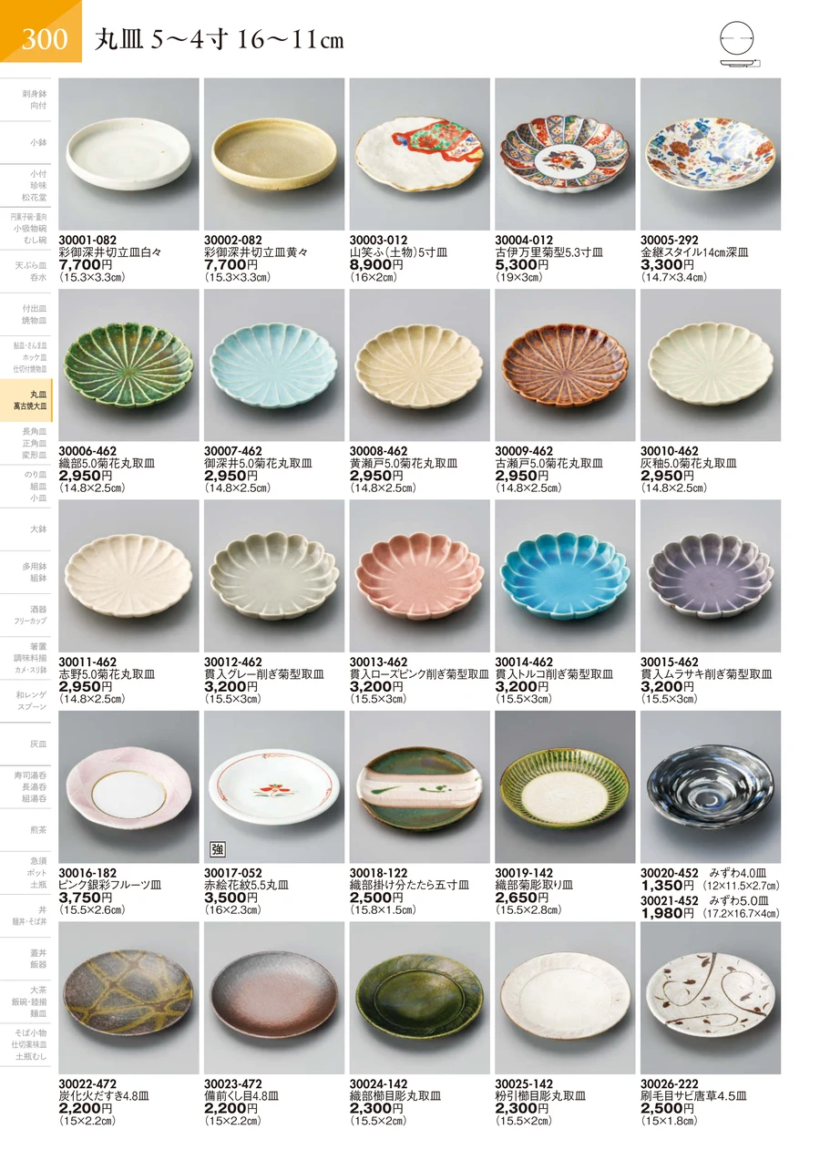 丸皿 5～4寸 16～11㎝ ページ301