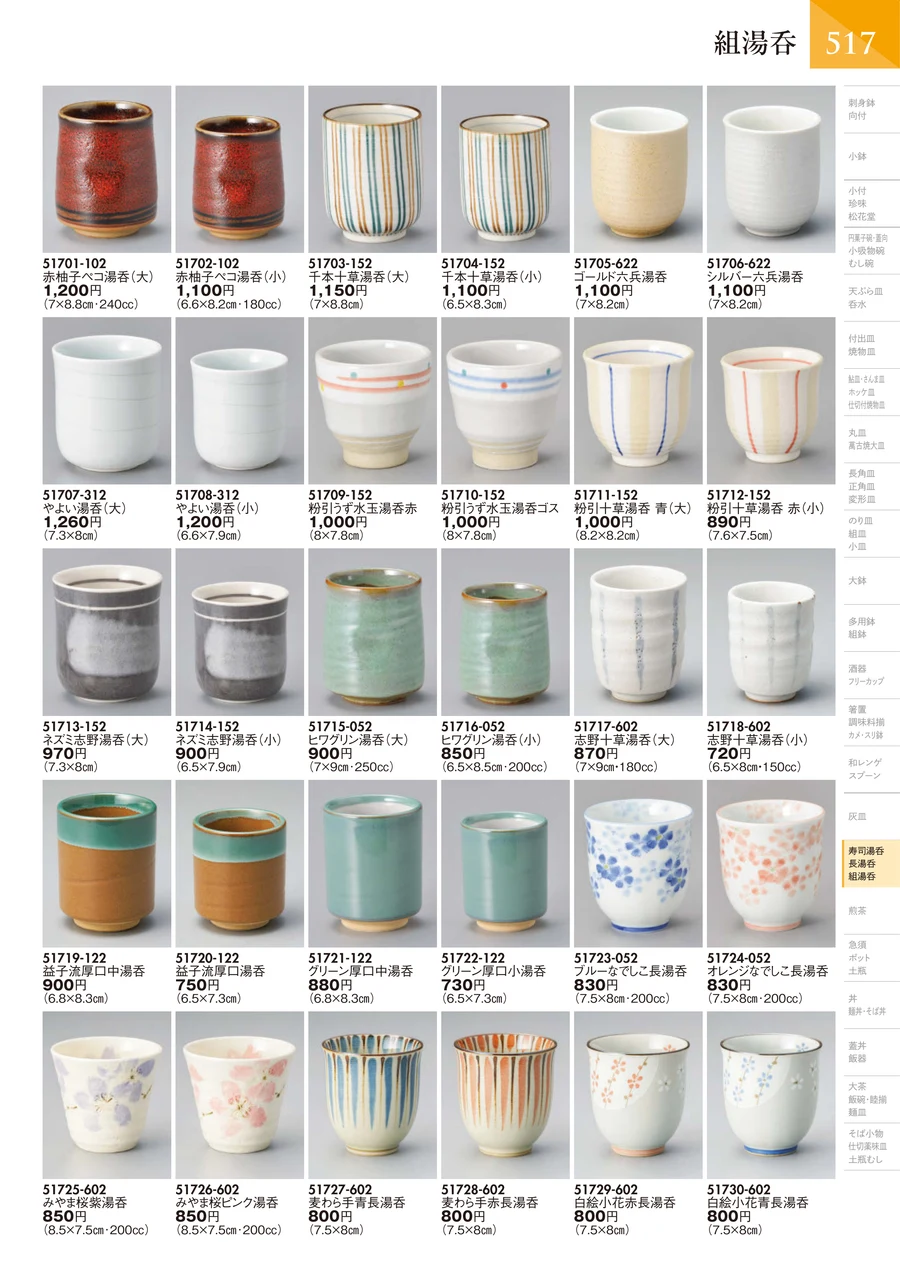 蓋付湯呑･蓋付煎茶･煎茶 ページ518