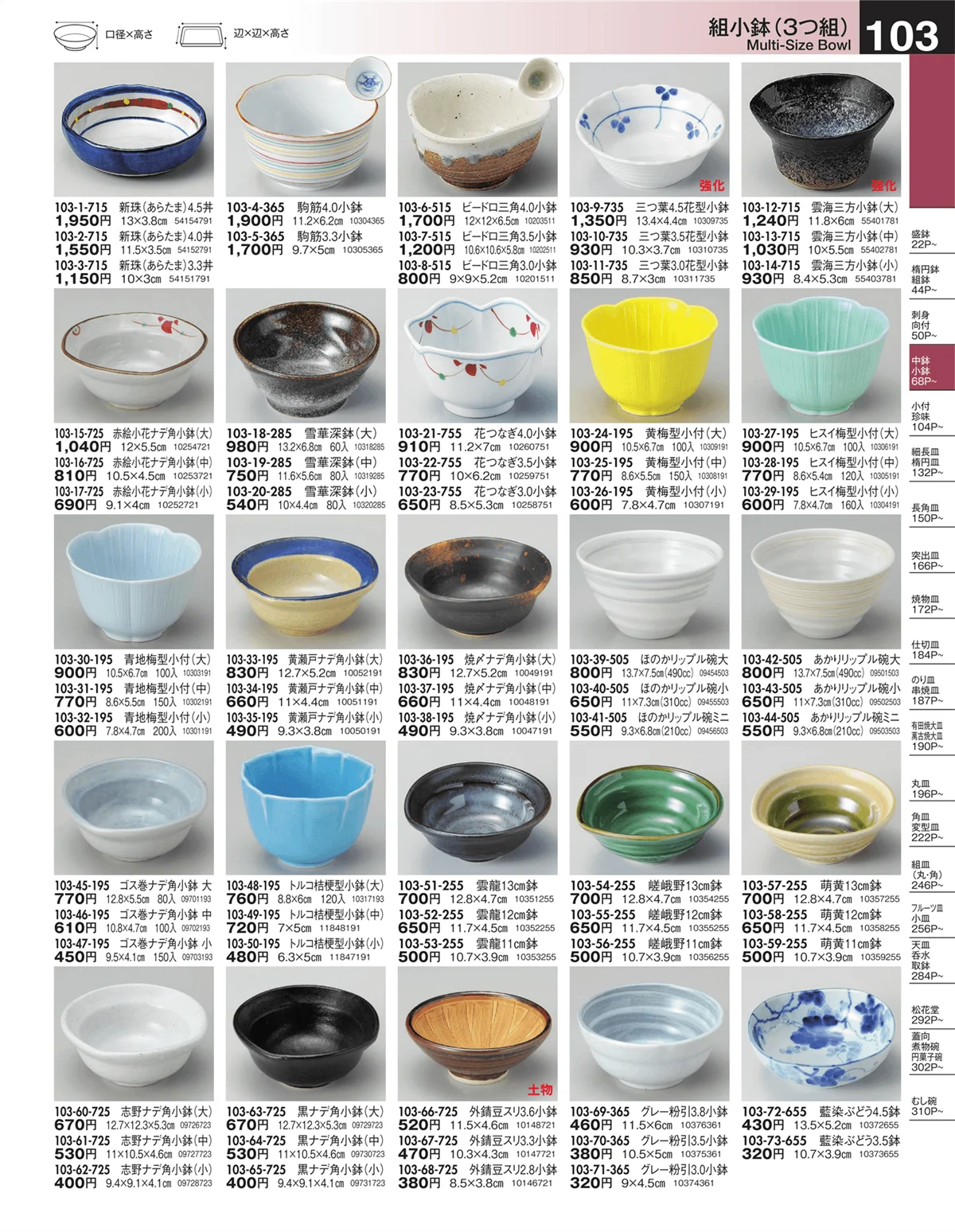 うつわ・ページ番号103・小鉢（3つ組）