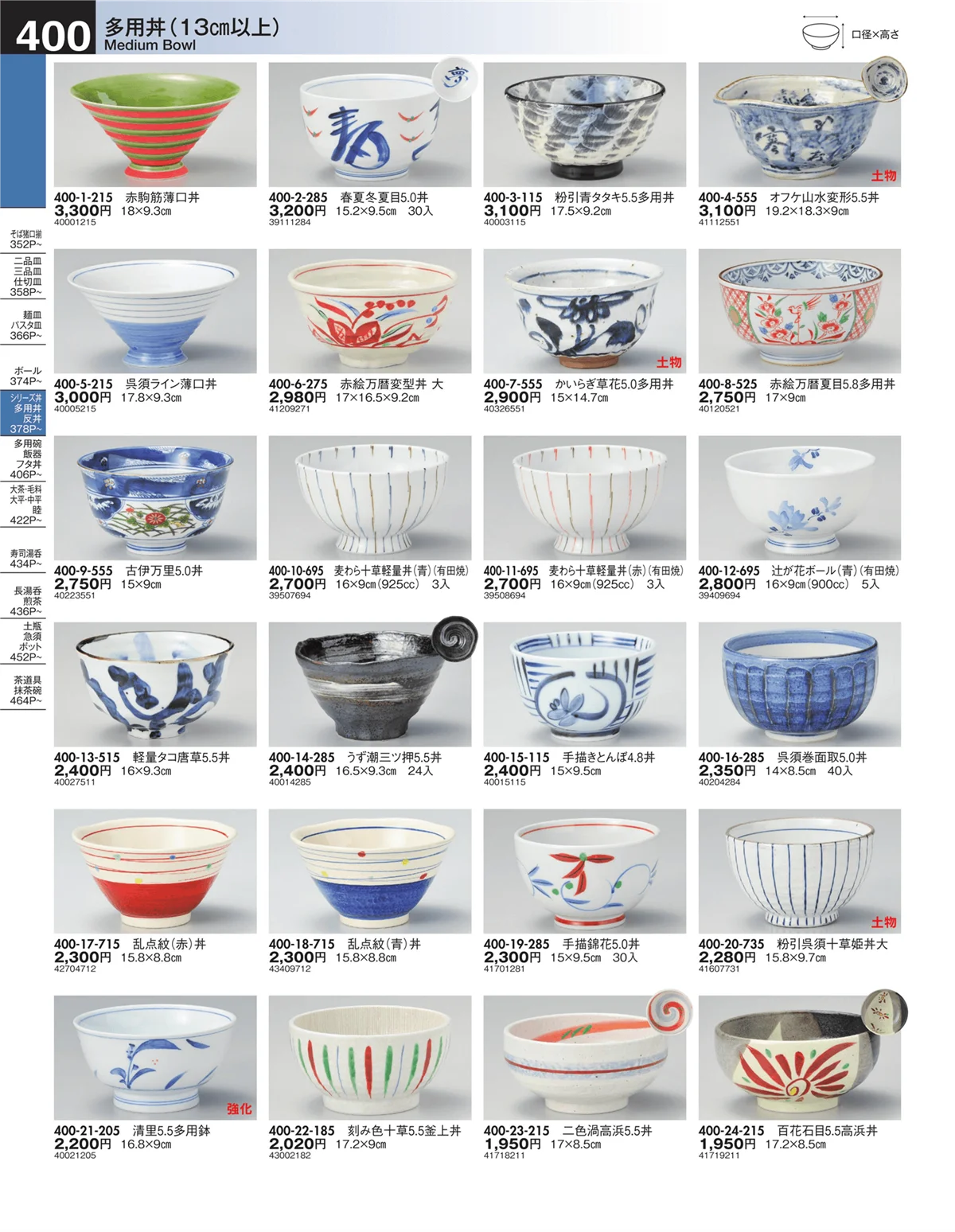 うつわ・ページ番号400・多用丼（13㎝以上）