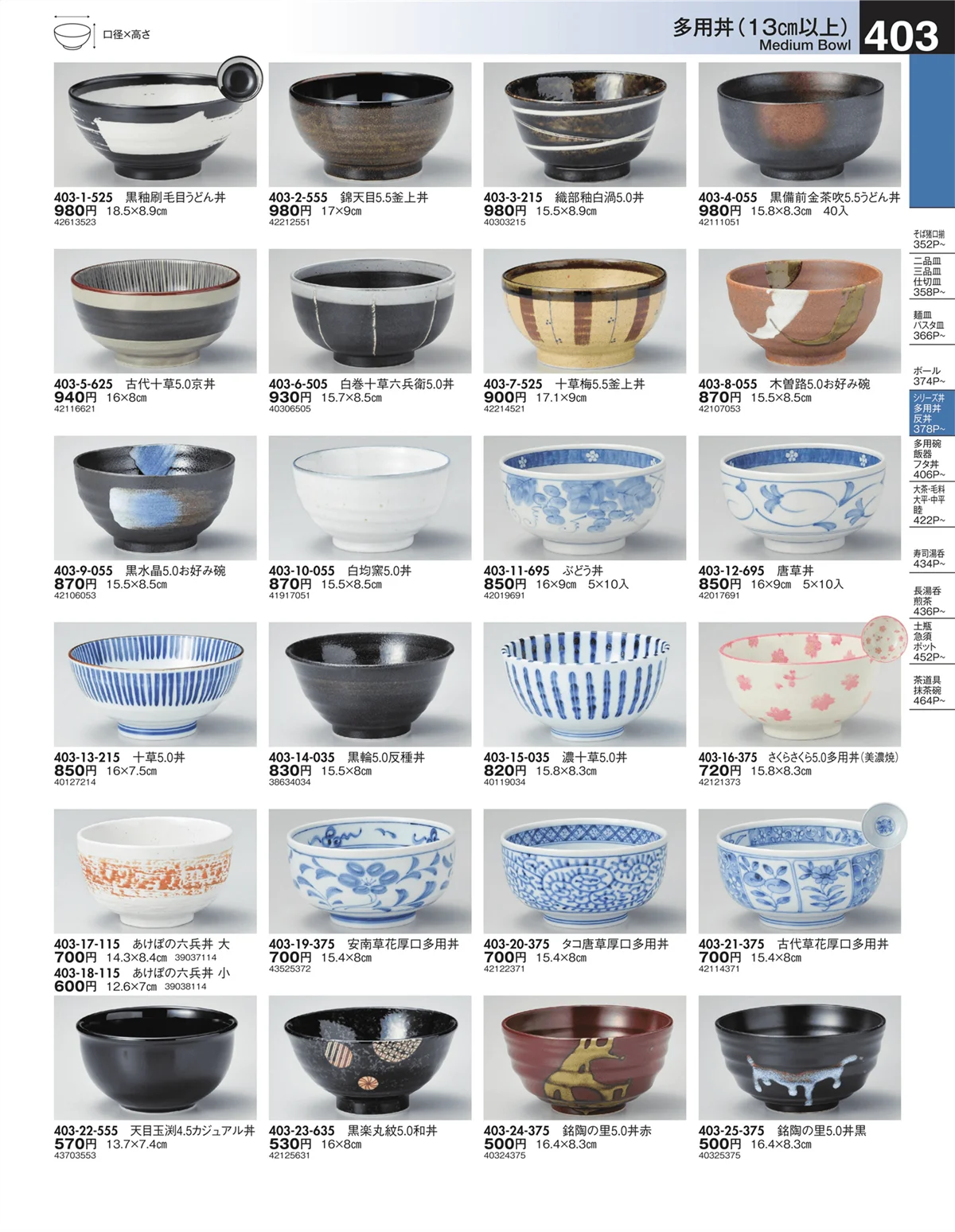 うつわ・ページ番号403・多用丼（13㎝以上）