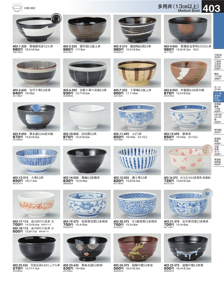多用丼（13㎝以上） ページ403