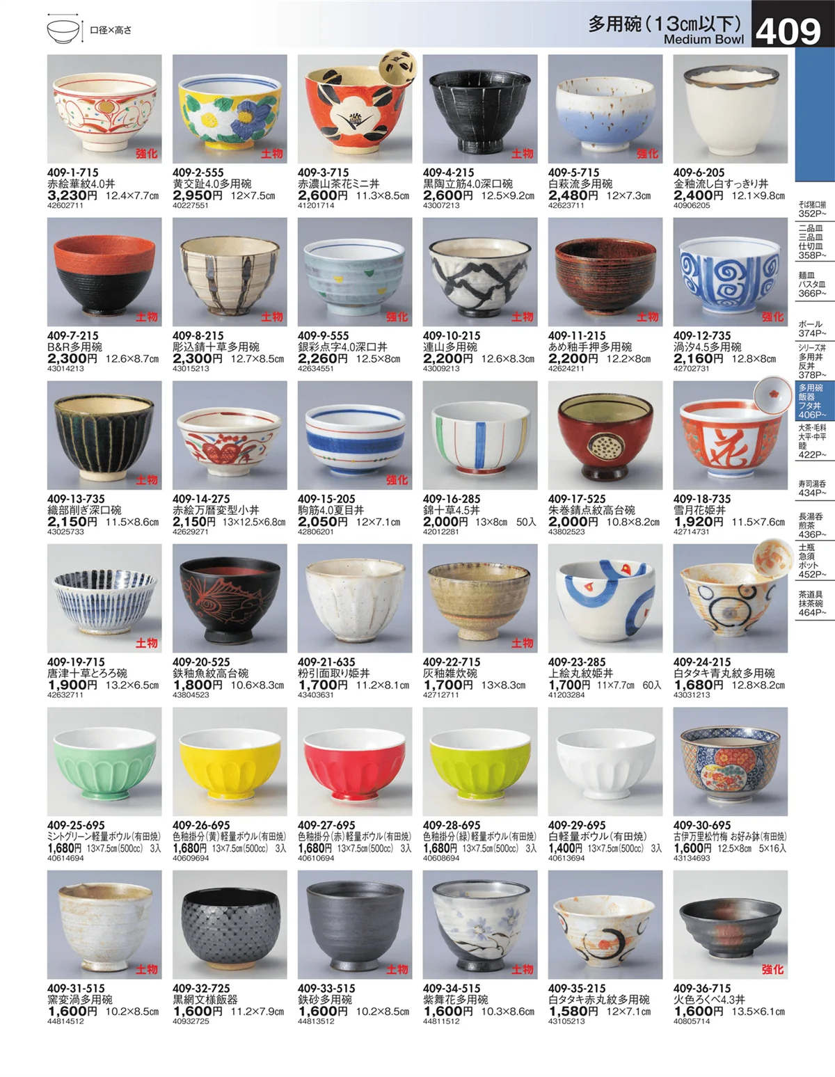 うつわ・ページ番号409・多用碗（13㎝以下）