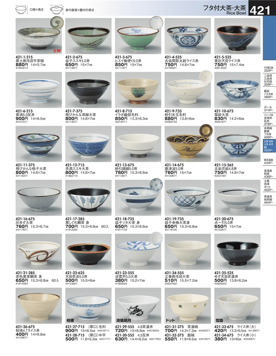 フタ付大茶・大茶 ページ421