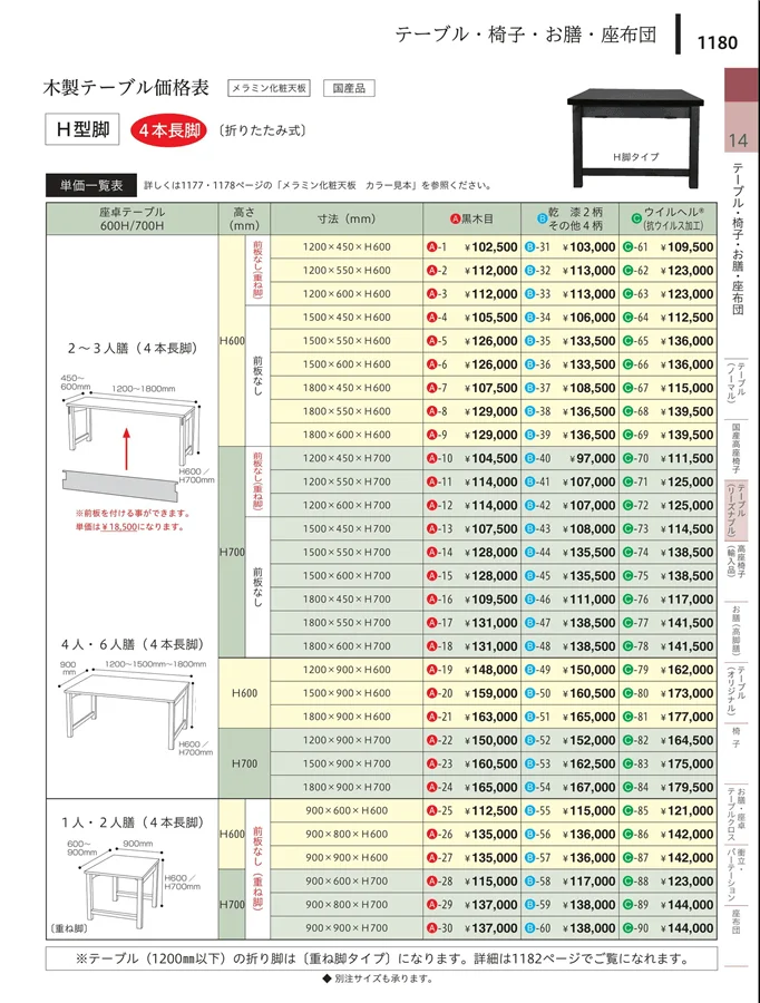 木製・固定型丸脚 ページ1180